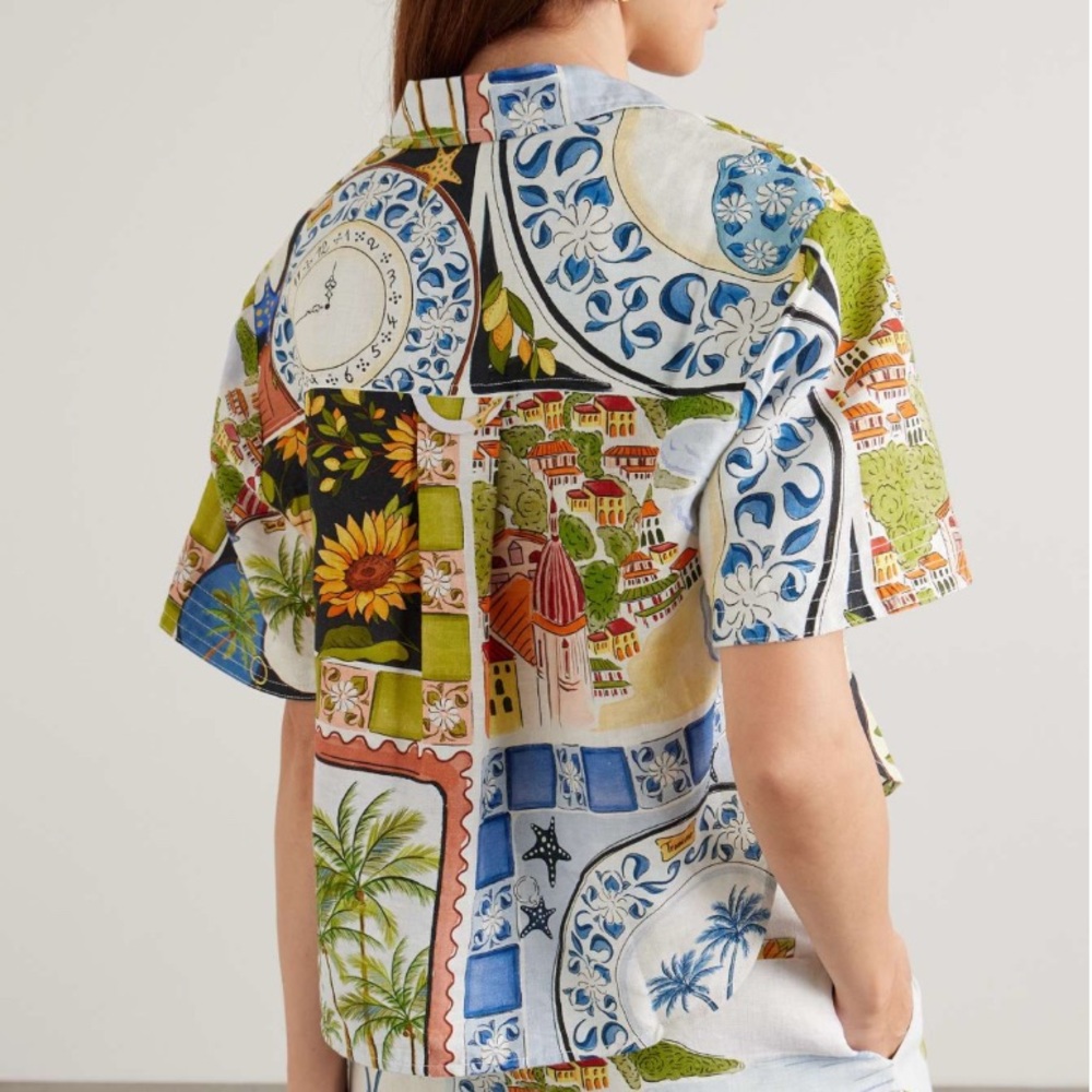 FARM Rio Short-Sleeve Linen Printed Buttondown Shirt Size XXS NWT - Picture 15 of 15